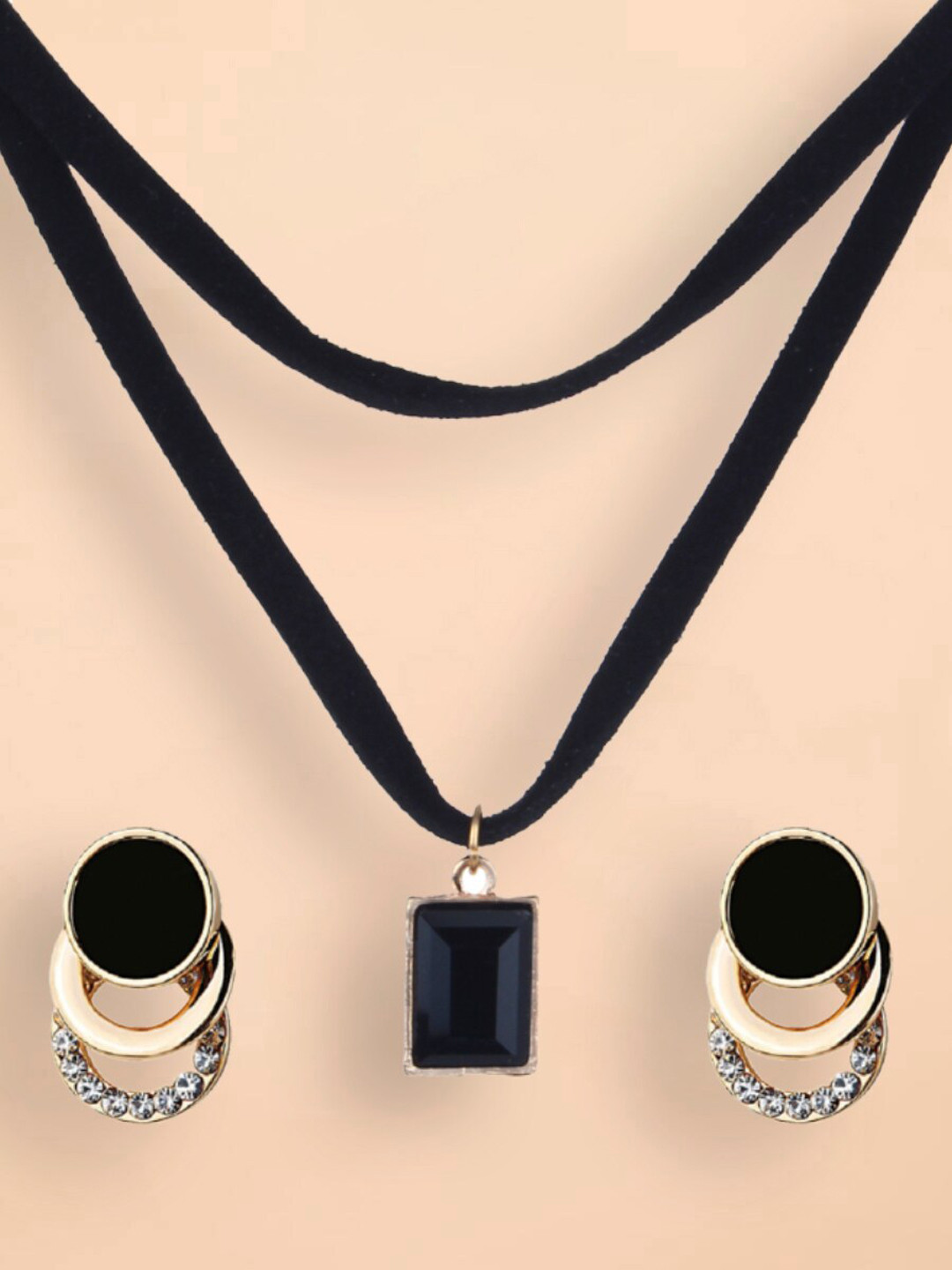 OOMPH Gold-Toned & Black Crystal-Studded Choker Jewellery Set