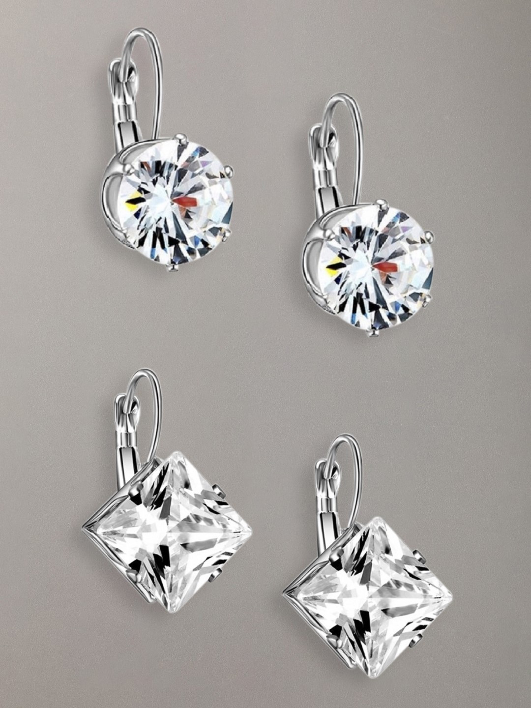 OOMPH Set Of 2 Silver-Toned & White Classic Hoop Earrings