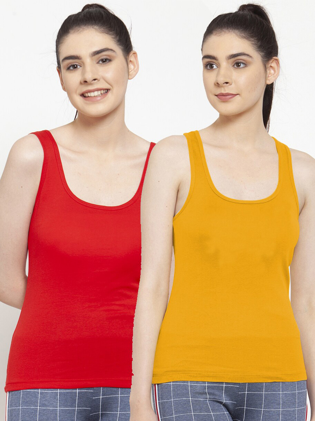 Friskers Women Red & Gold Pack of 2 Tank Top