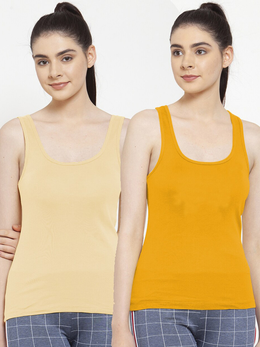 Friskers Women Gold & Beige Pack of 2 Tank Top