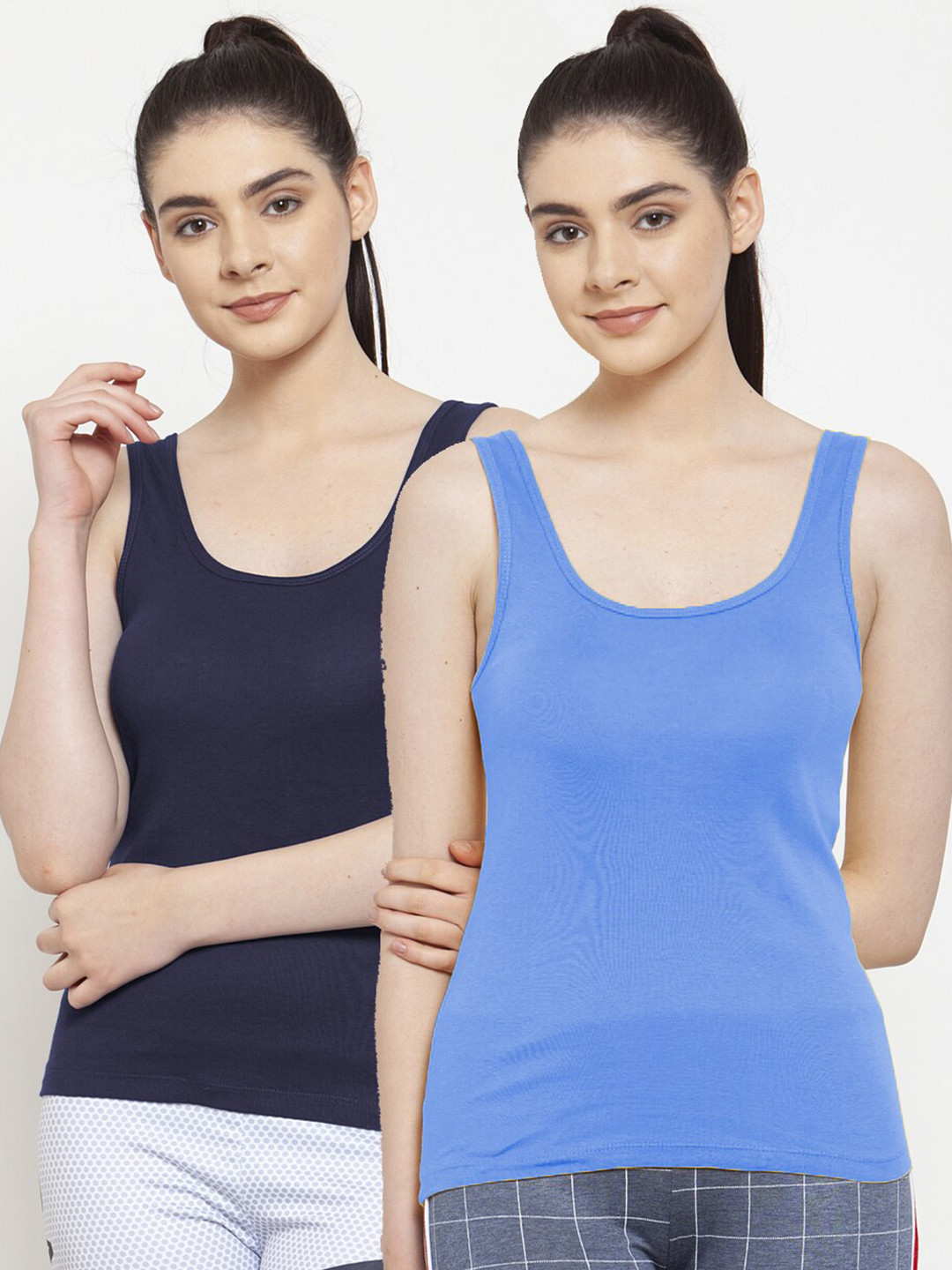 Friskers Women Turquoise & Navy Blue Pack of 2 Tank Top