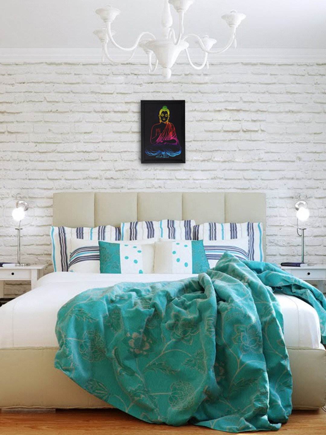 eCraftIndia Spritual Buddha Synthetic Wood Wall Rectangle Paintings Wall Art -20 x 14 In