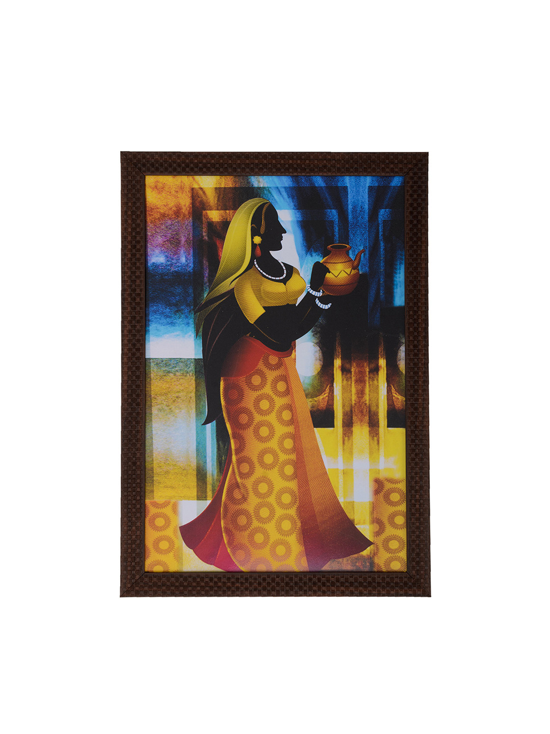 eCraftIndia Multicoloured Village Lady Satin Matt Texture Framed Wall Art