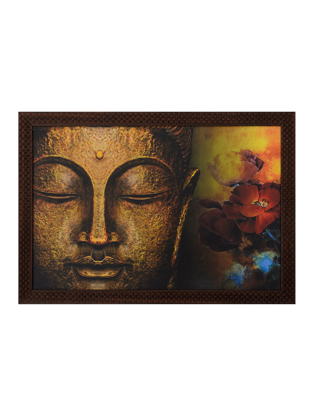 eCraftIndia Spritual Buddha Synthetic Wood Wall Rectangle Paintings Wall Art - 14 x 20In