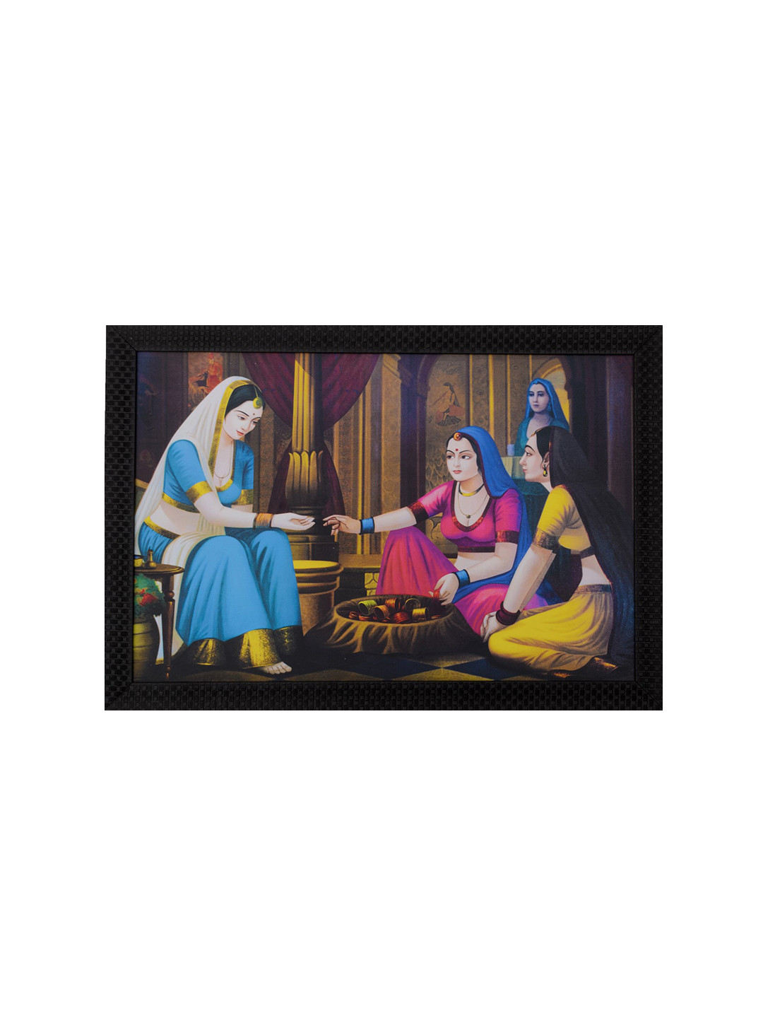 eCraftIndia Lady Buying Bangles Paper Wall Rectangle Paintings Wall Art - 14 x 20In
