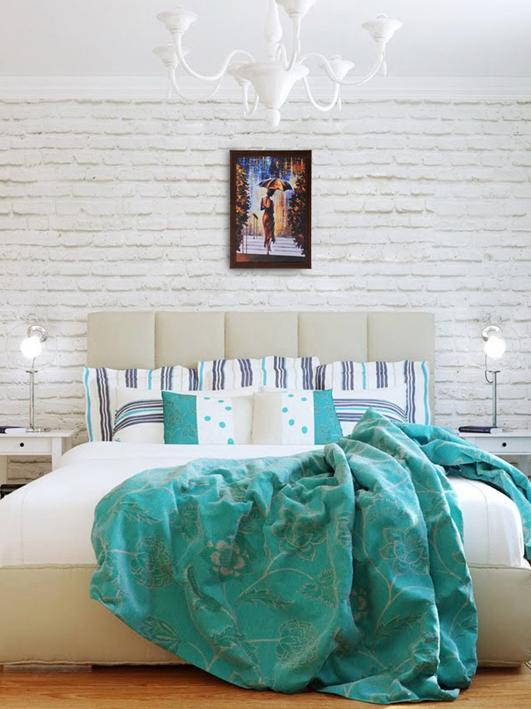 eCraftIndia Multicoloured Beautiful Lady Under Umbrella UV Wall Art