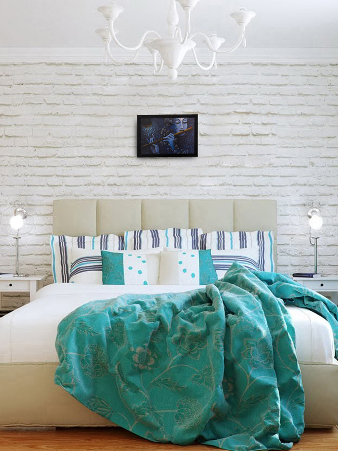 eCraftIndia Radha Krishna Paper Rectangle Landscape Paintings Wall Art-20 x 14In