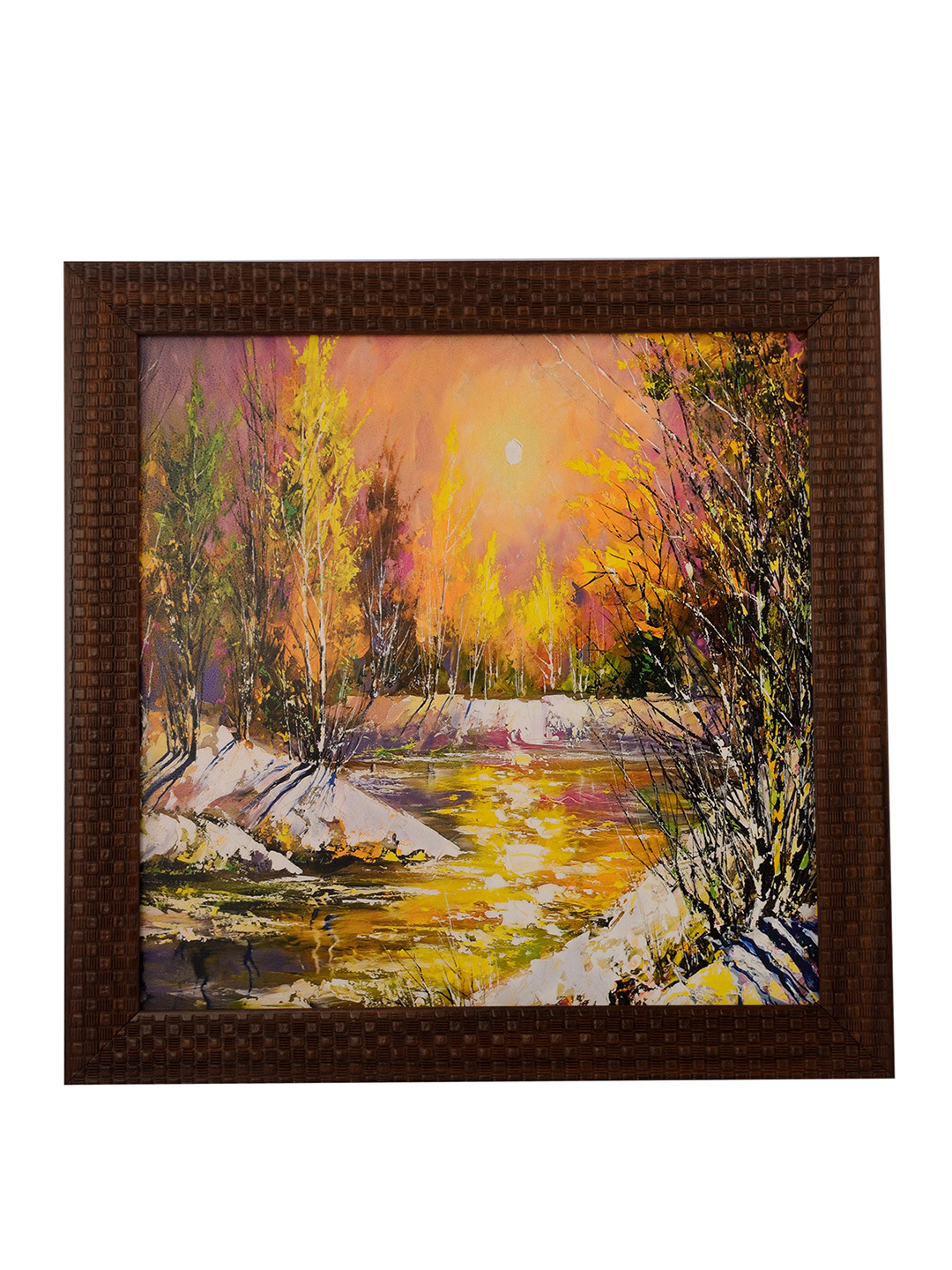 eCraftIndia Brown & Orange Fall Season Scenery View UV Framed Wall Art