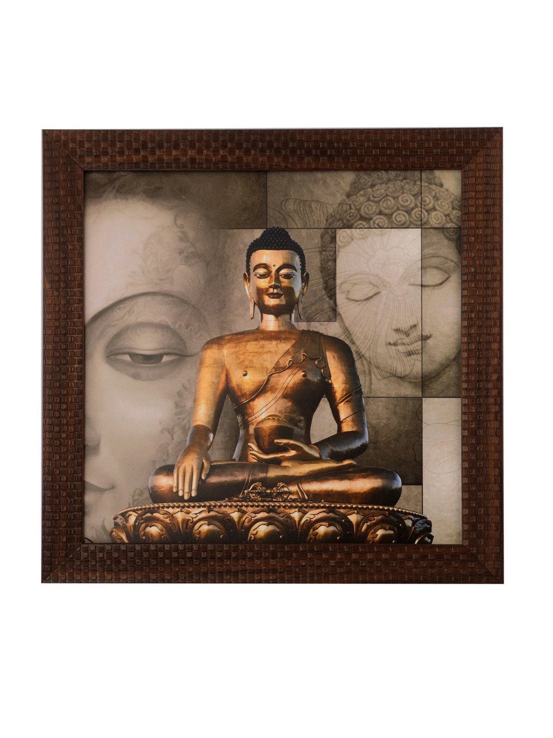 eCraftIndia Brown & Beige Meditating Buddha Satin Matt Textured Framed Wall Art