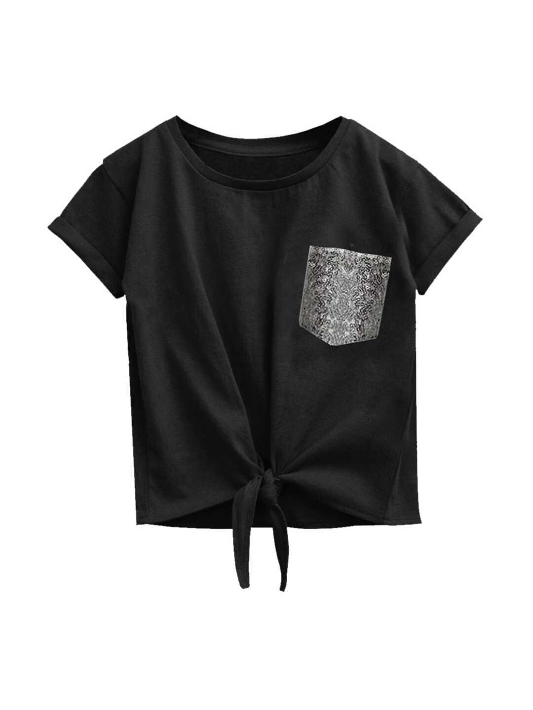 A T U N Black Bubble Knot Top