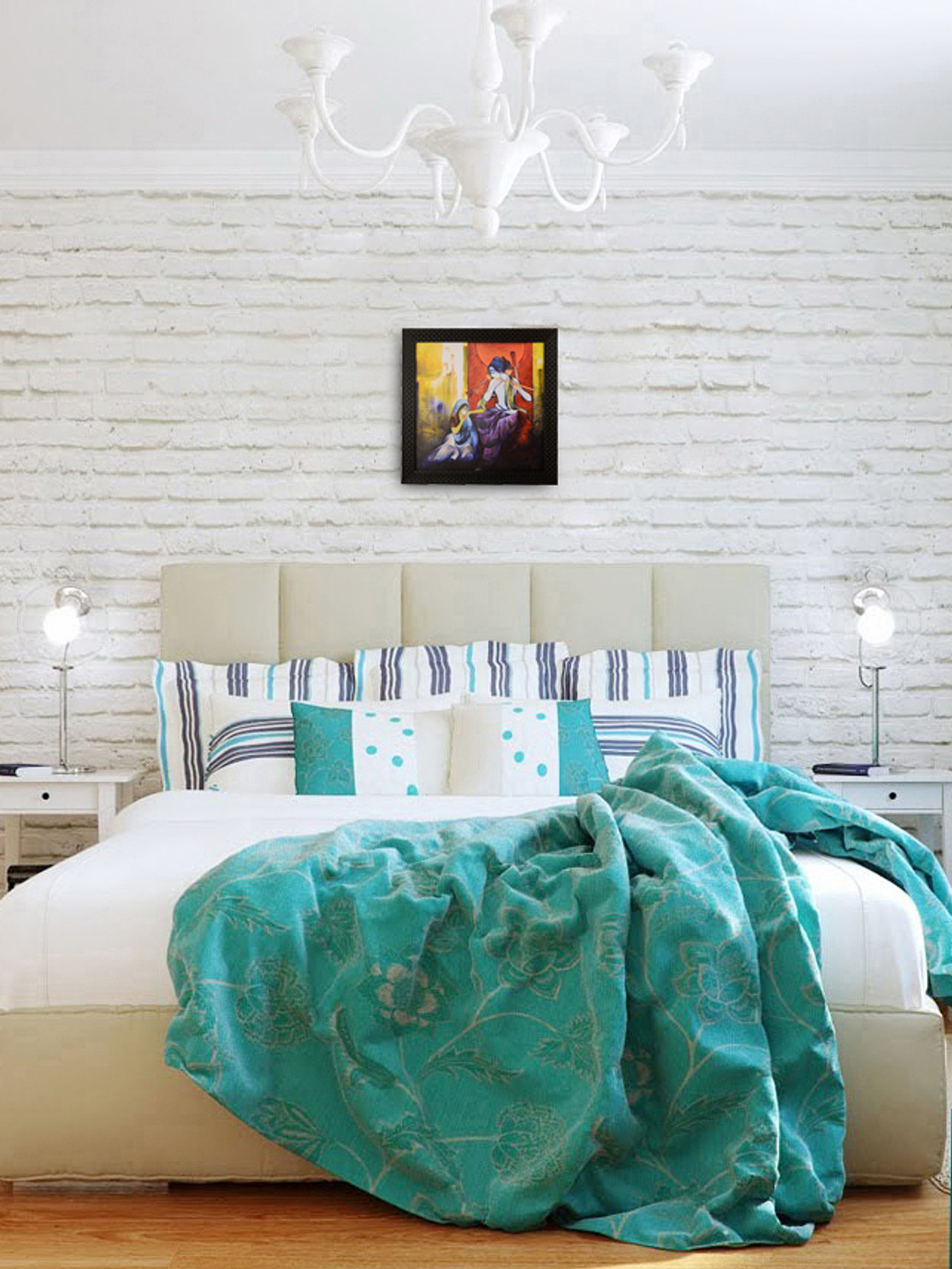 eCraftIndia Multicoloured Radha Krishna Enjoying Music UV Framed Wall Art