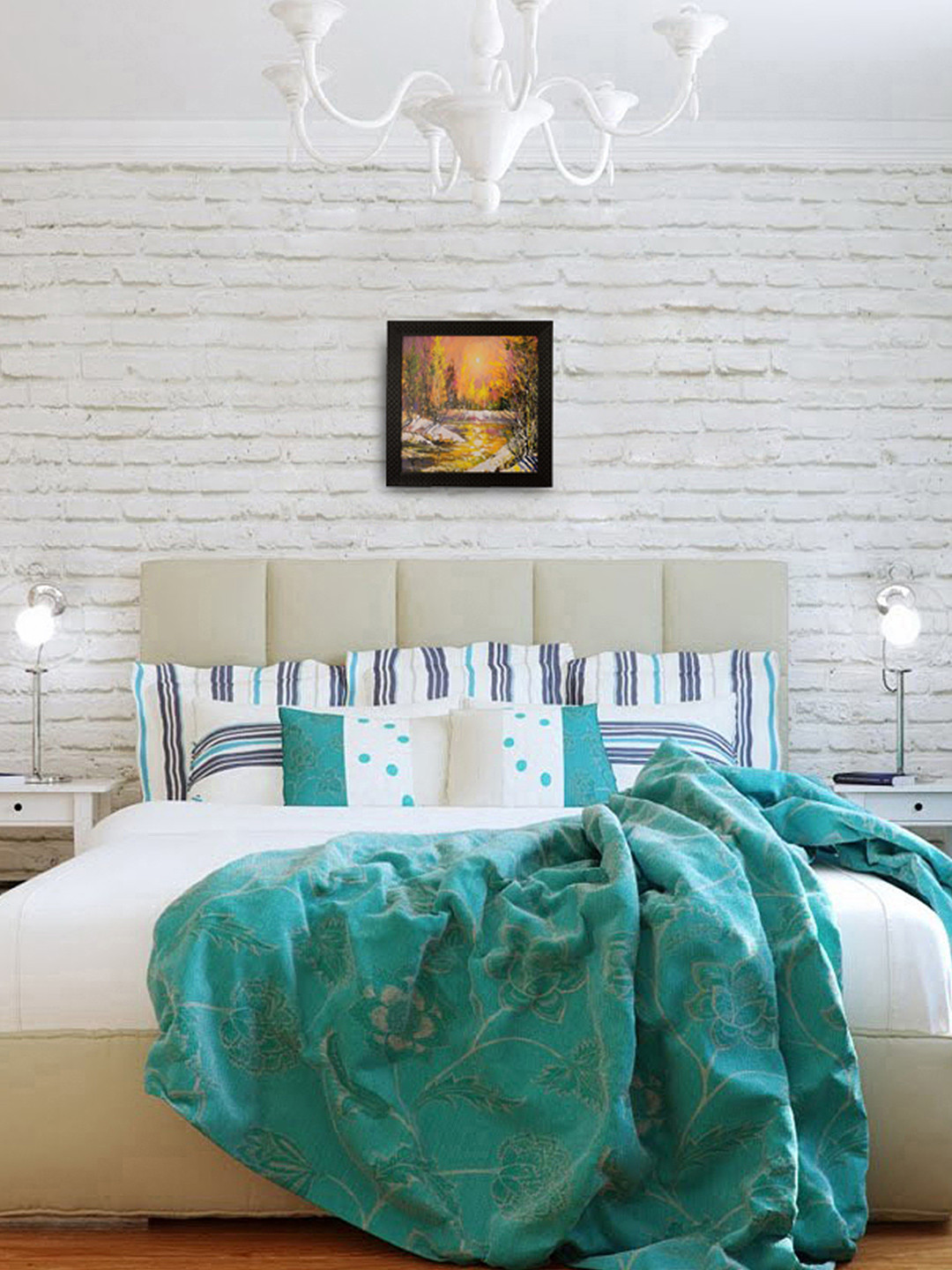 eCraftIndia Orange Fall Season Scenery UV Framed Wall Art