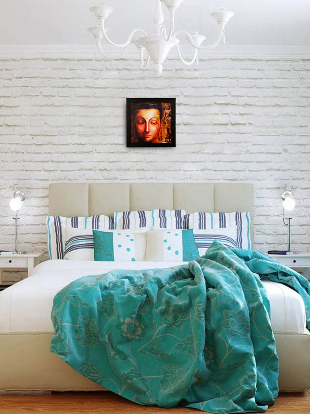 eCraftIndia Multicoloured Peaceful Buddha Framed UV Wall Art