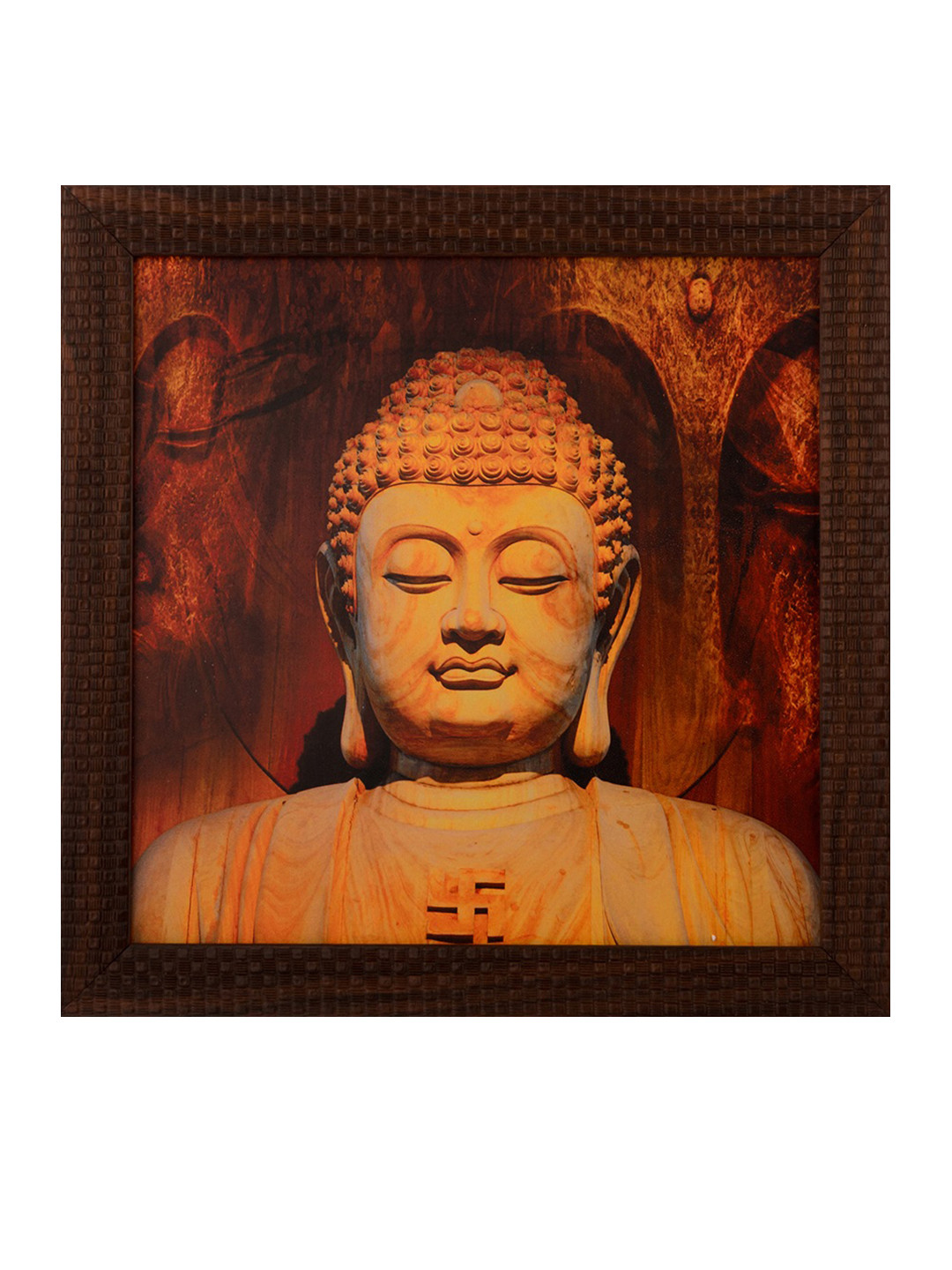 eCraftIndia Brown Satin Matte Textured Framed Buddha UV Wall Art