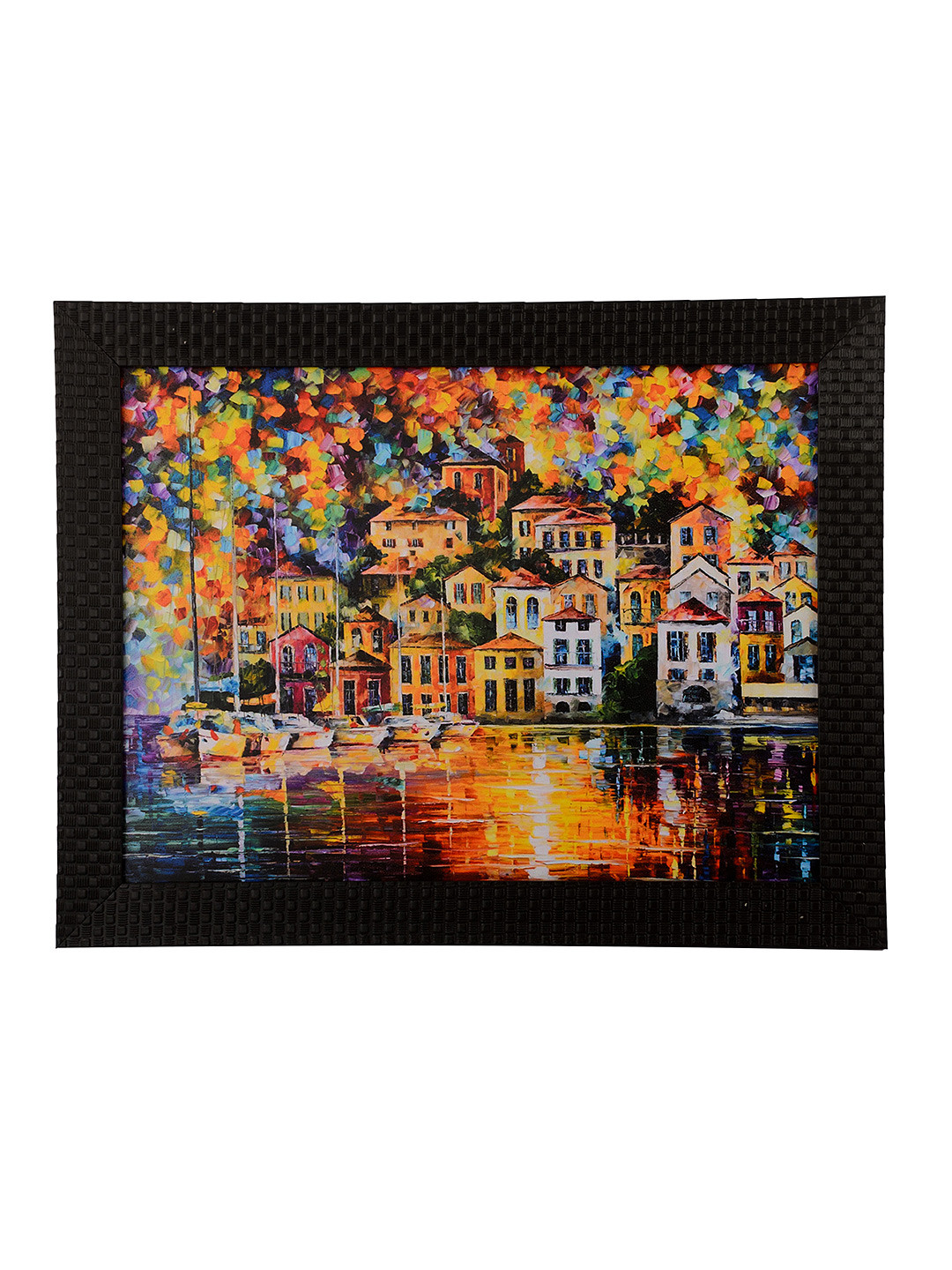 eCraftIndia Multicoloured City View Framed UV Wall Art