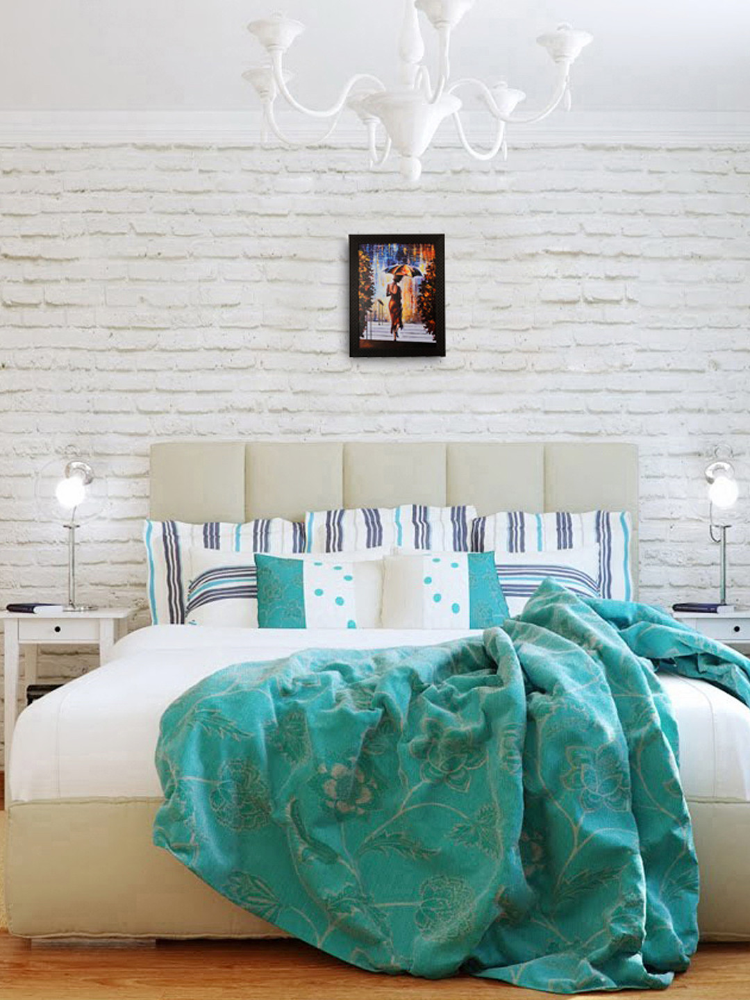 eCraftIndia Multicoloured Beautiful Lady Under Umbrella UV Wall Art