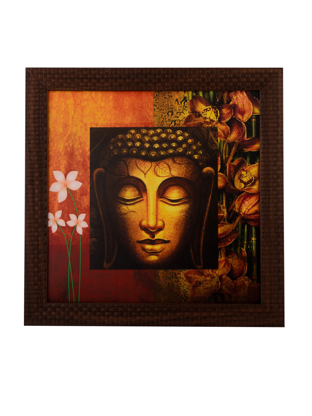 eCraftIndia Brown & Orange Meditating Buddha Head UV Wall Art