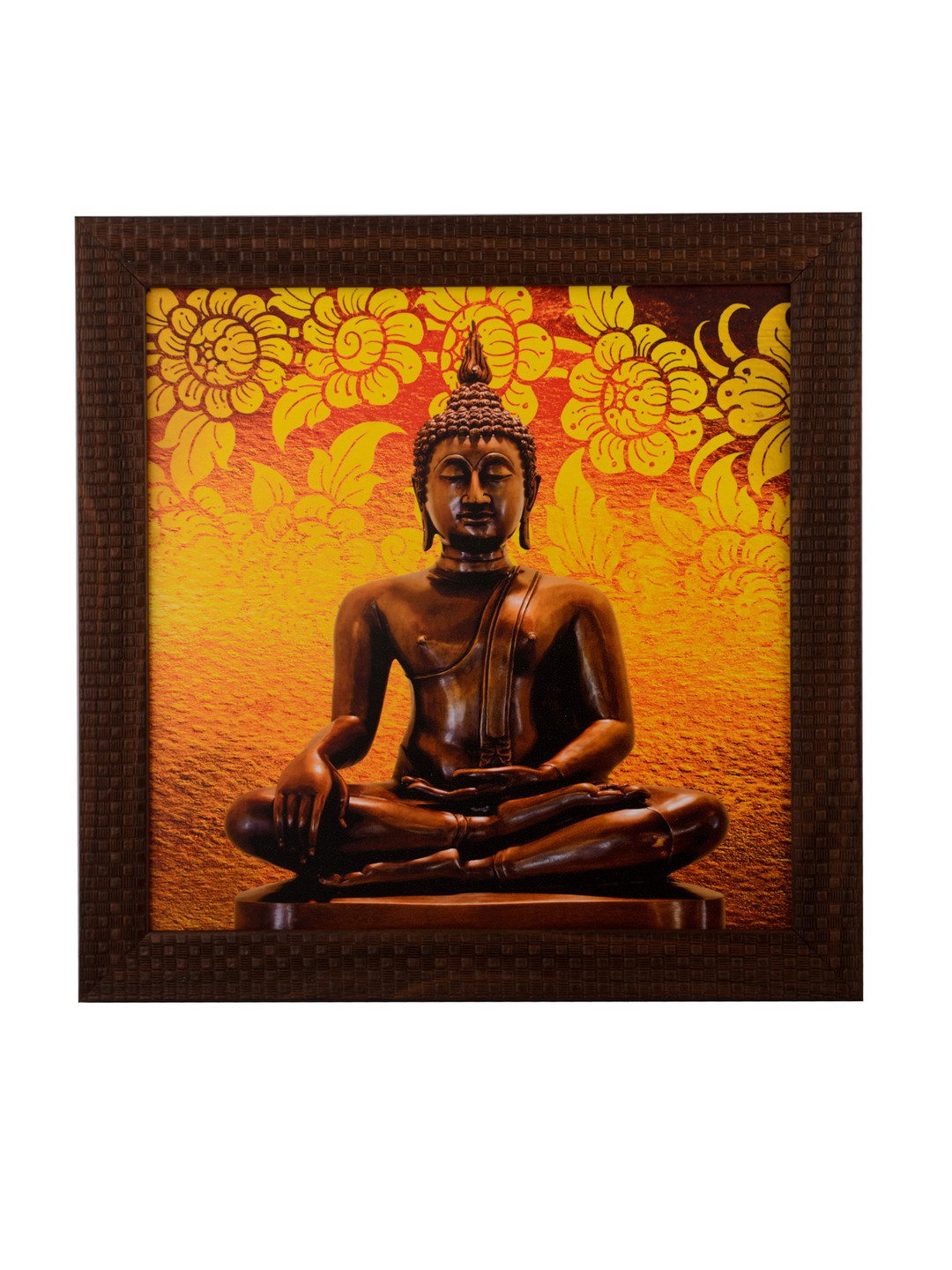 eCraftIndia Lord Buddha Yellow Paper Wall Living Room Square Potrait Paintings Wall Art