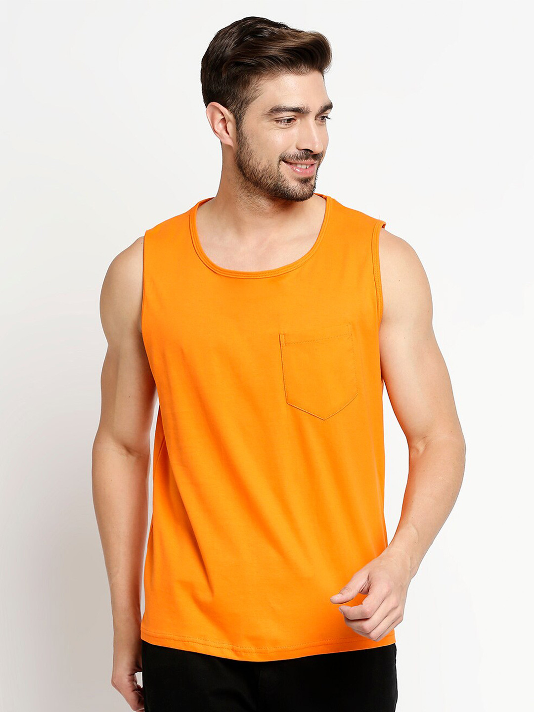 Blacksmith Men Orange Pockets Pure Cotton Training or Gym T-shirt