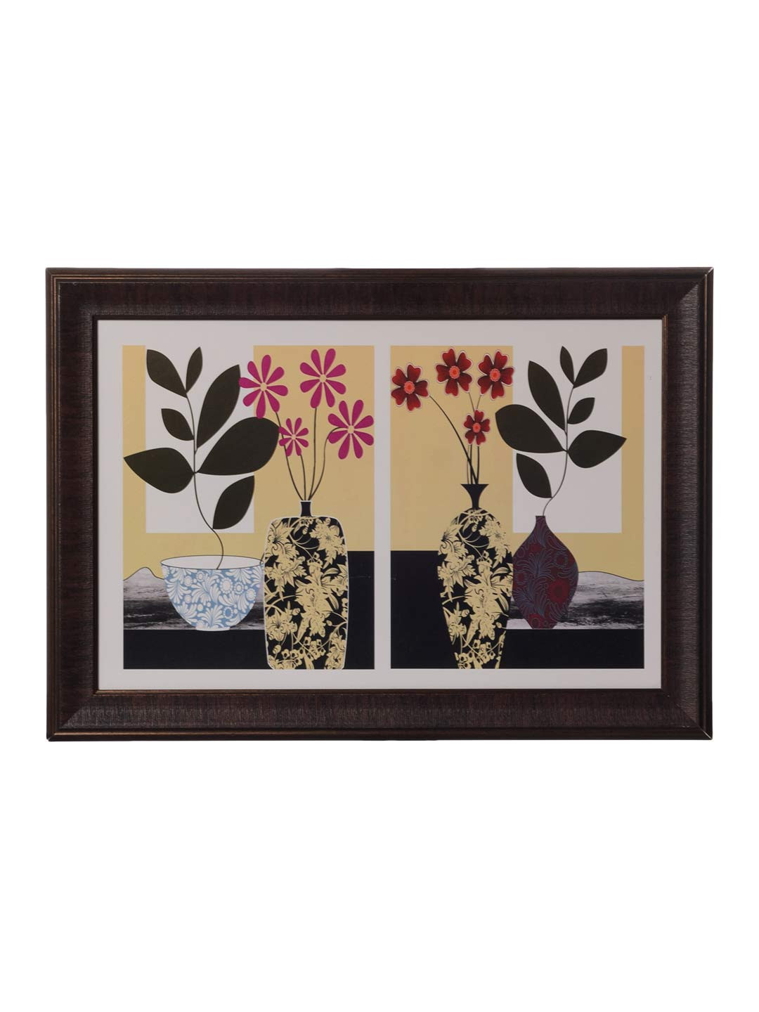 eCraftIndia Flowers In Pot Paper Wall Rectangle Paintings Wall Art 15x21In