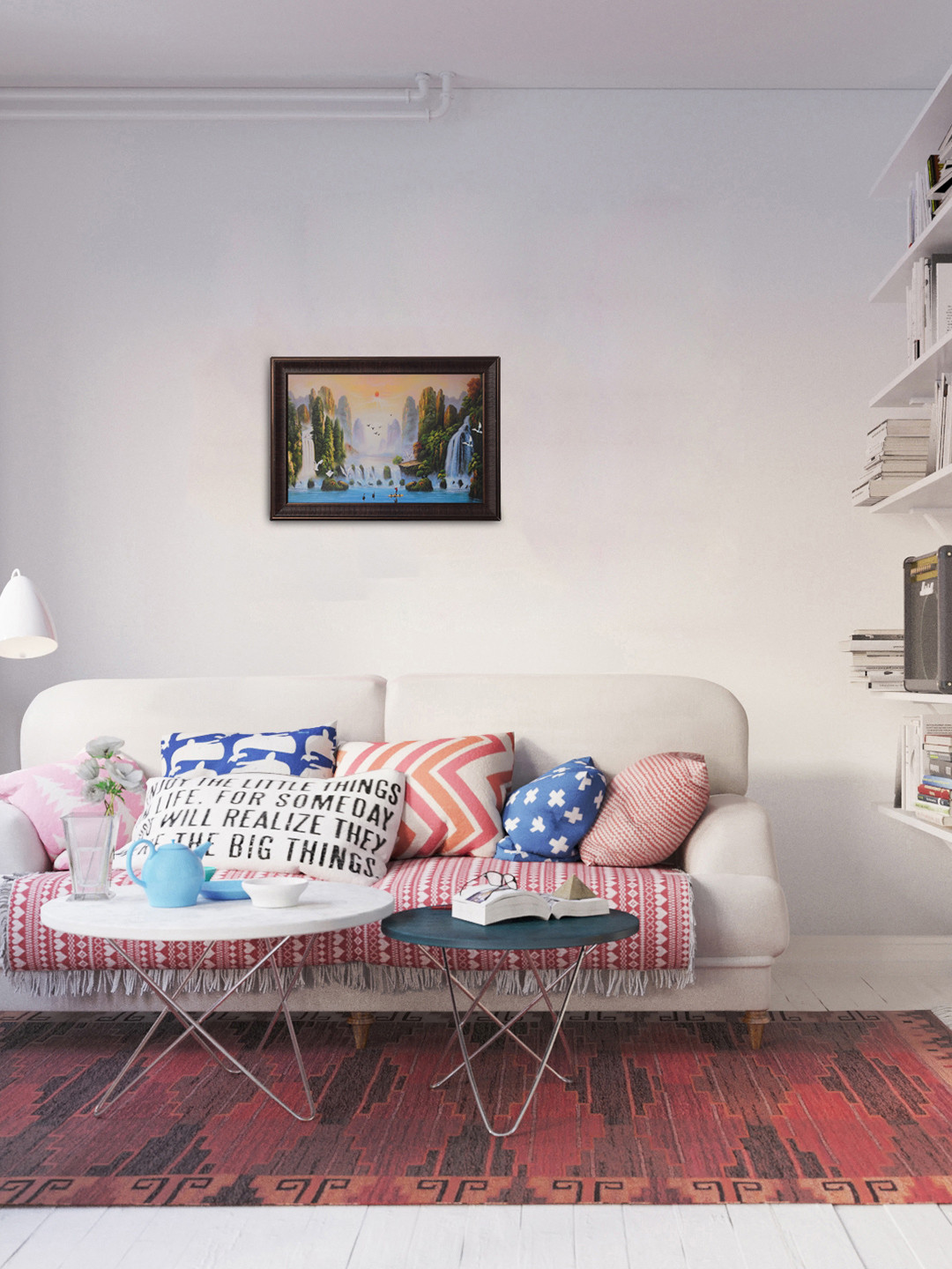 eCraftIndia Waterfall View Paper Wall Rectangle Paintings Wall Art - 15 x 12In