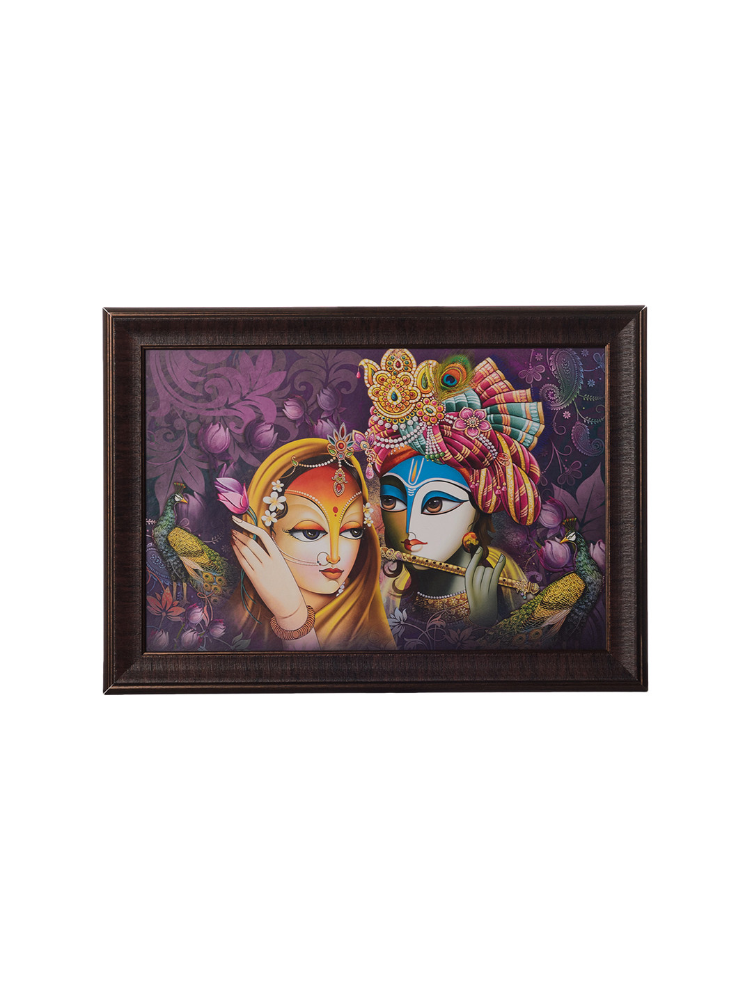 eCraftIndia Multicoloured Radha Krishna Satin Matt Texture Framed Wall Art