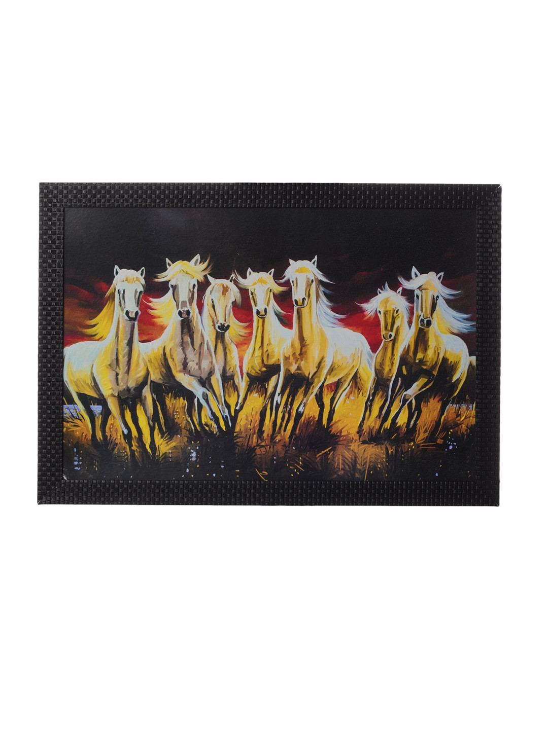 eCraftIndia Black & Yellow Lucky Running Horses UV Wall Art