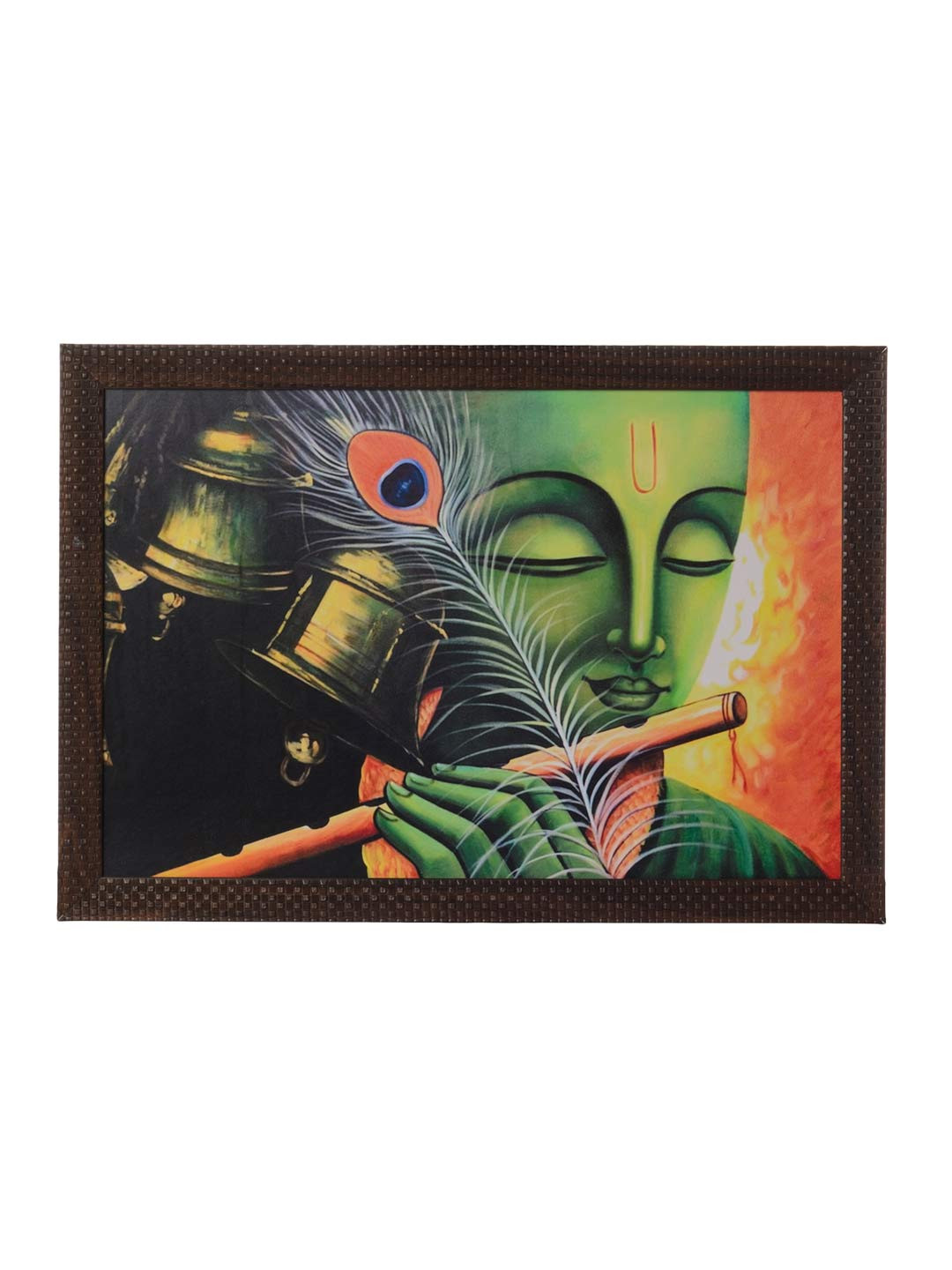 eCraftIndia Multicoloured Krishna Playing Flute Satin Matt UV Framed Wall Art