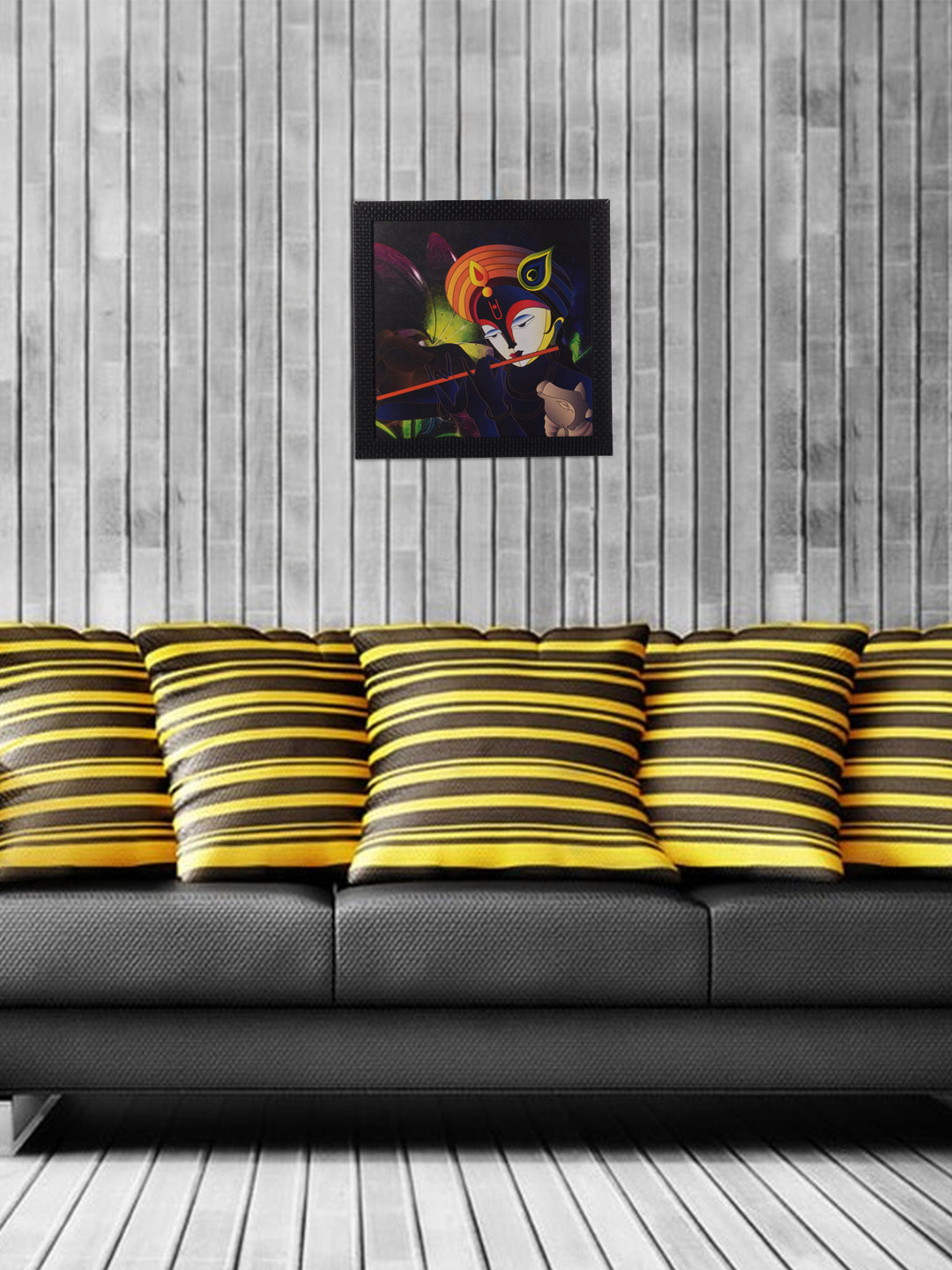 eCraftIndia Black Krishna Playing Flute UV Wall Art