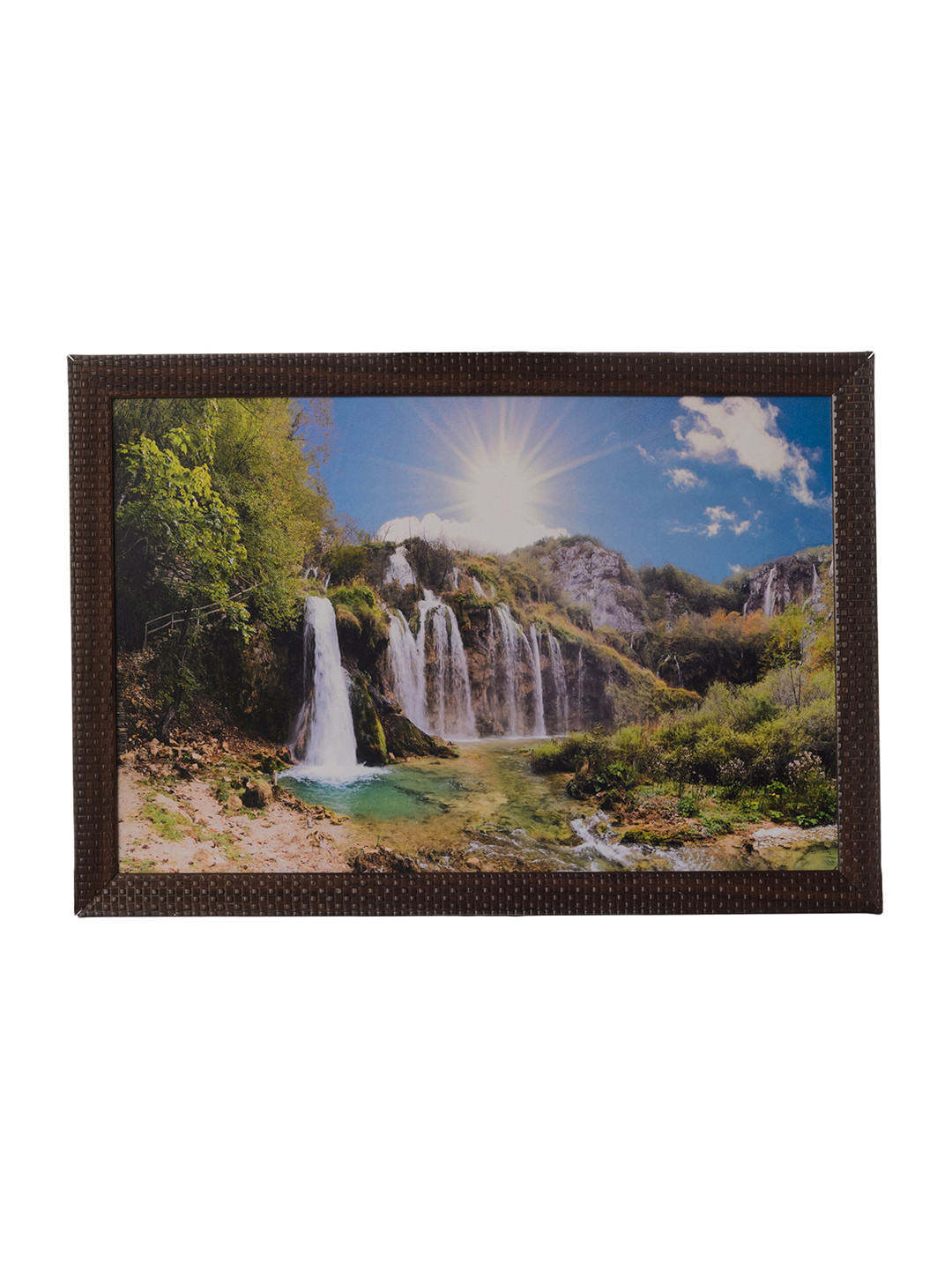 eCraftIndia Multicoloured Waterfall View Satin Matt Framed UV Wall Art