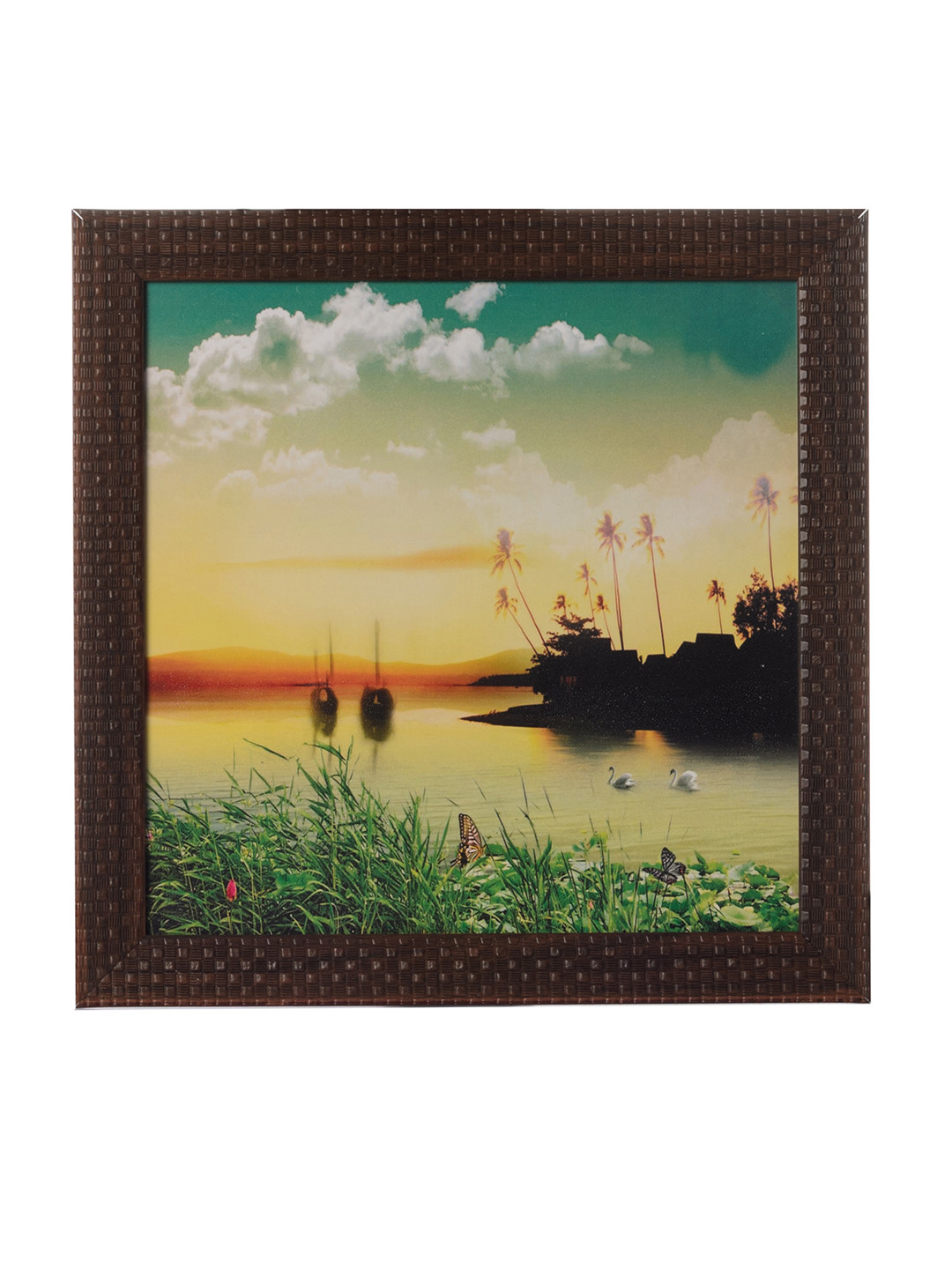 eCraftIndia Morning Lake Paper Wall Square Paintings Wall Art - 12 x 12 In