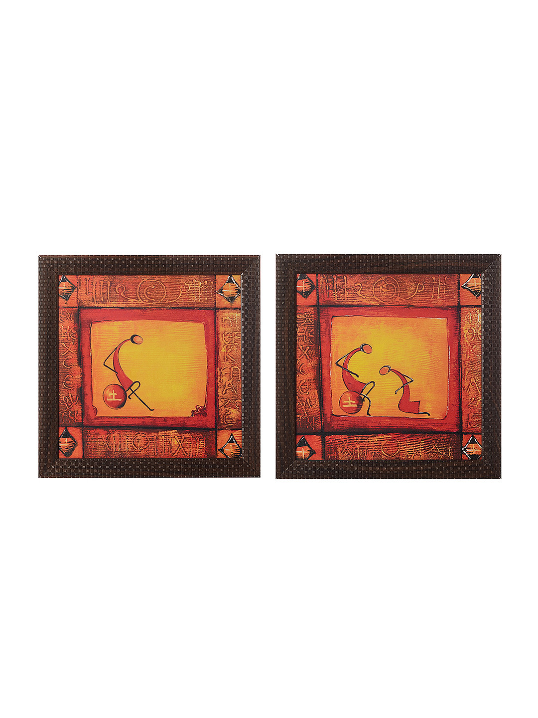eCraftIndia Set of 2 Multicoloured Tribal Satin Matte Texture Framed UV Wall Art