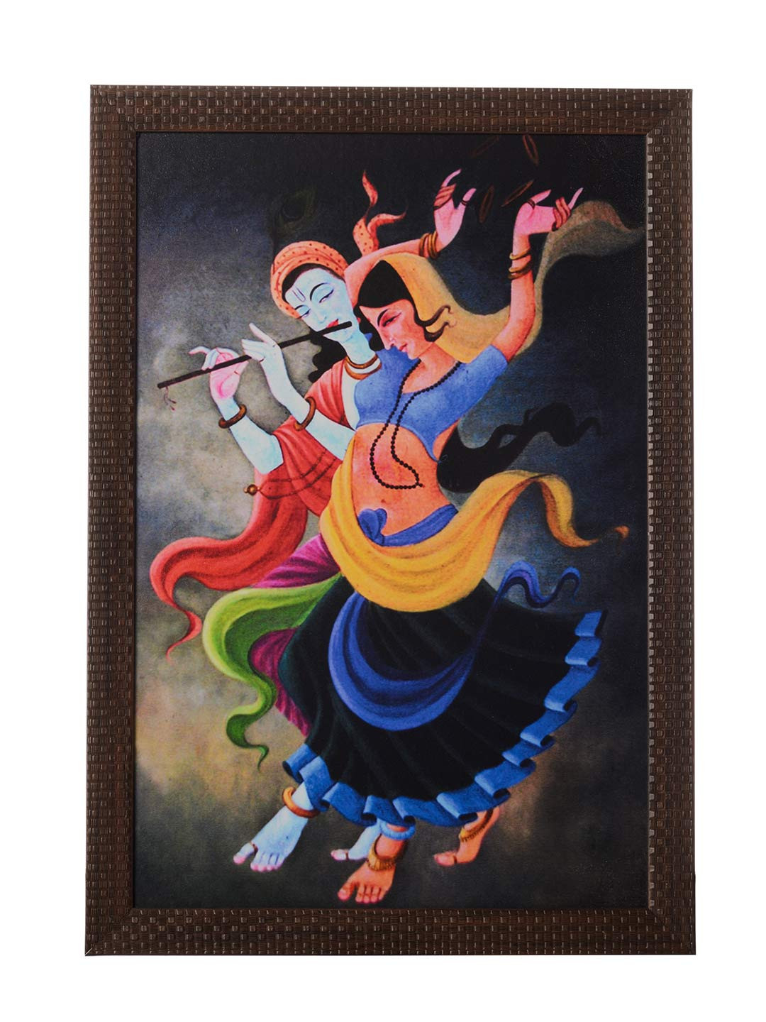 eCraftIndia Dancing Radha Krishna Synthetic Wood Rectangle Paintings Wall Art - 20 x 14In