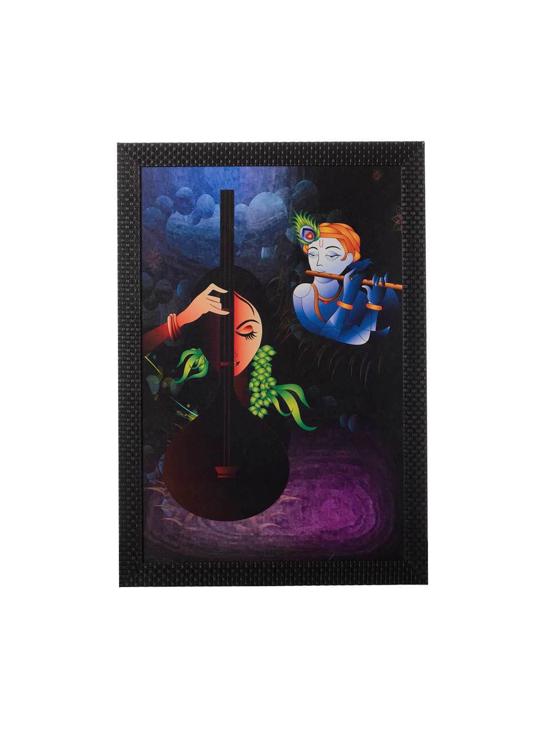 eCraftIndia Radha Krishna Synthetic Wood Wall Rectangle Paintings Wall Art - 20 x 14 In