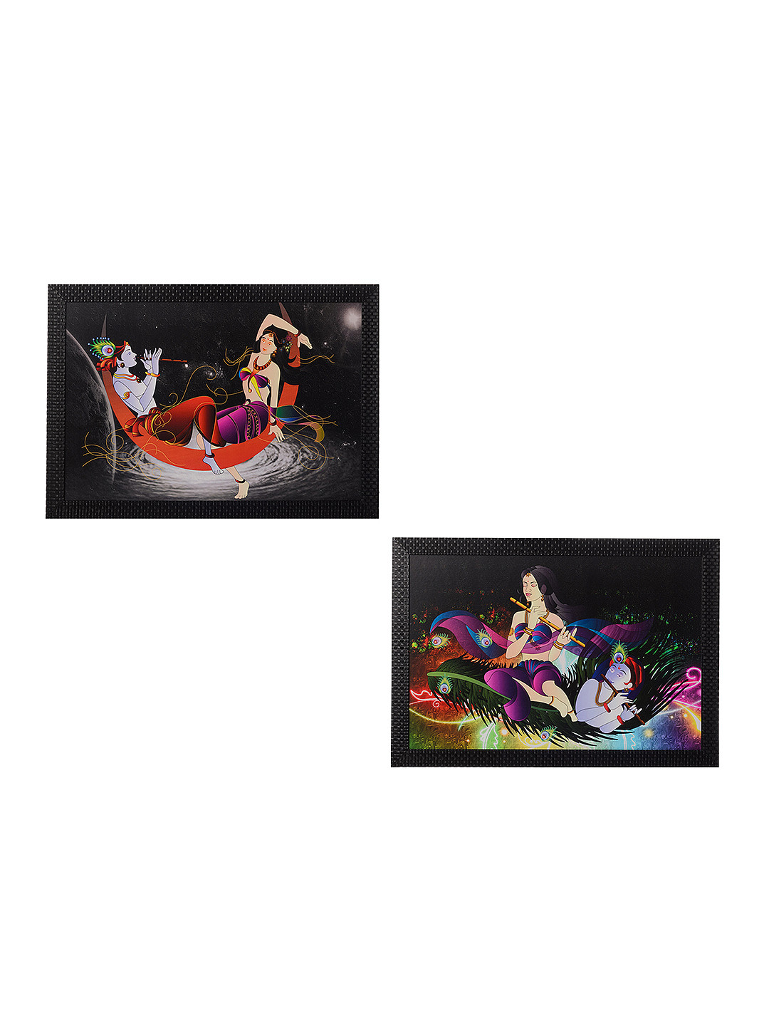 eCraftIndia Set of 2 Multicoloured Satin Matte Texture Framed UV Wall Art