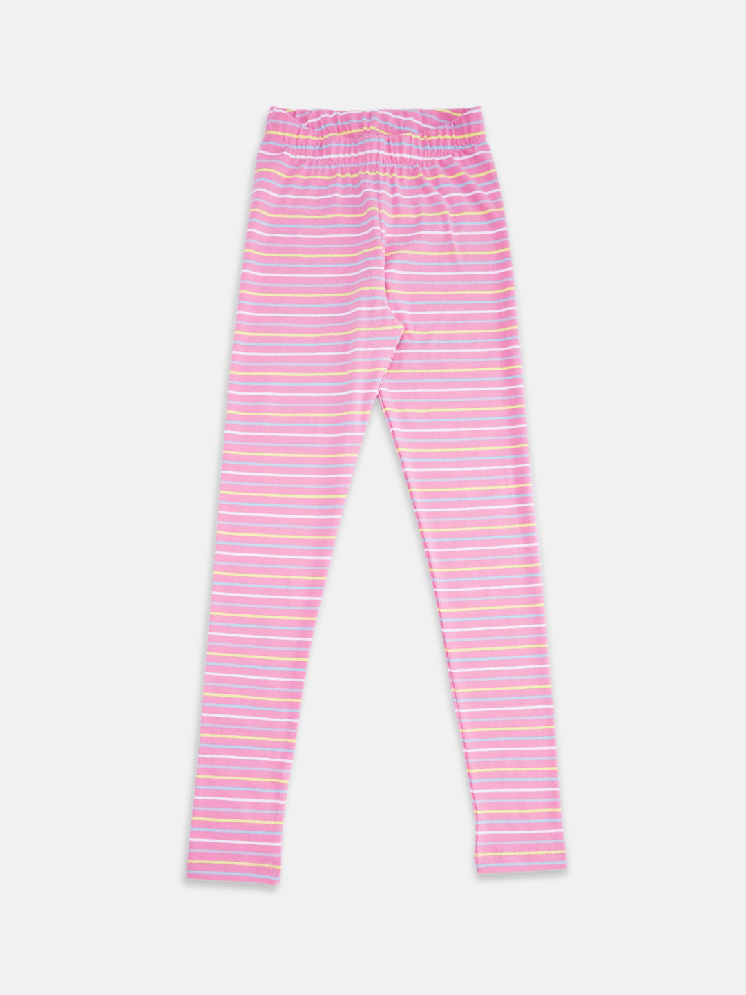 Pantaloons Junior Girls Pink & Yellow Striped Ankle Length Leggings