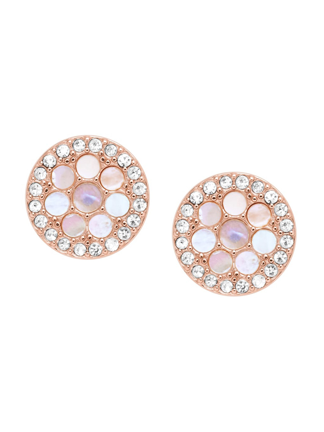 Fossil Rose Gold Circular Mother Of Pearl Studs