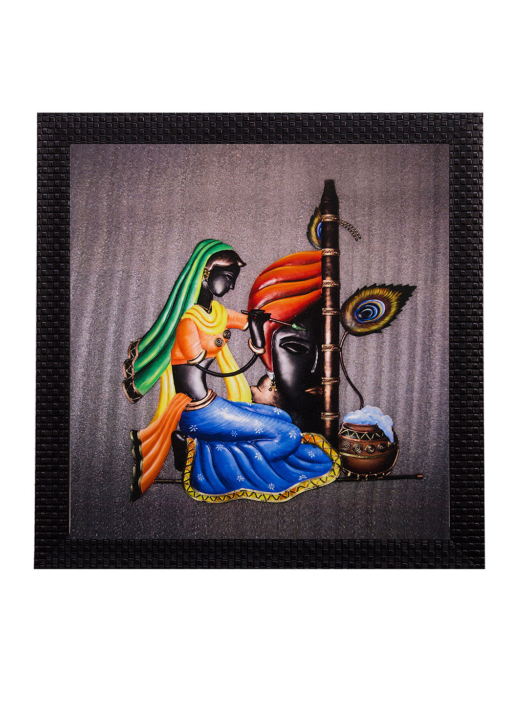 eCraftIndia Multicoloured Satin Matte Texture Framed Radha UV Wall Art