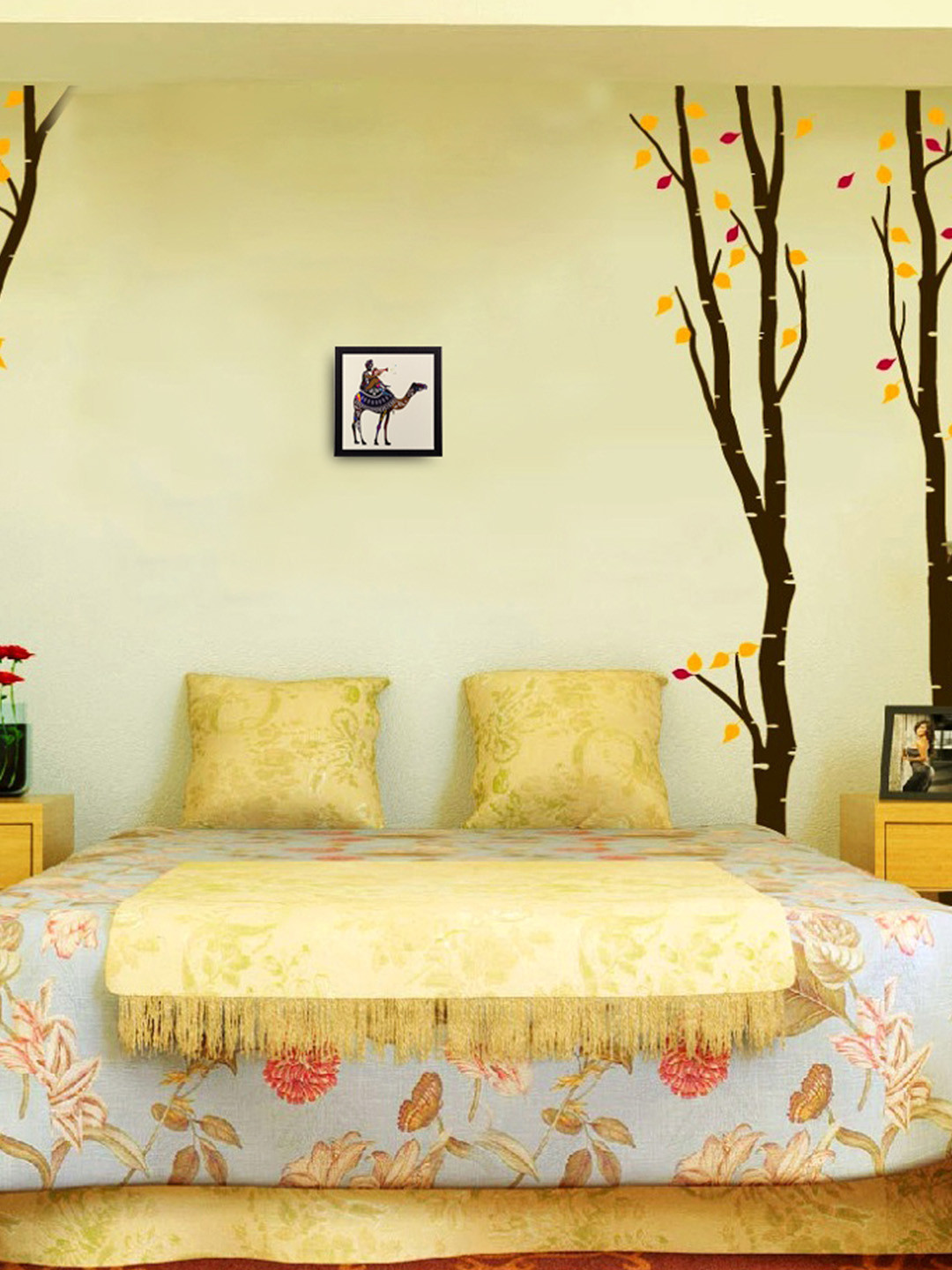 eCraftIndia Multicoloured Villager on Camel Matt Texture Framed Artwork