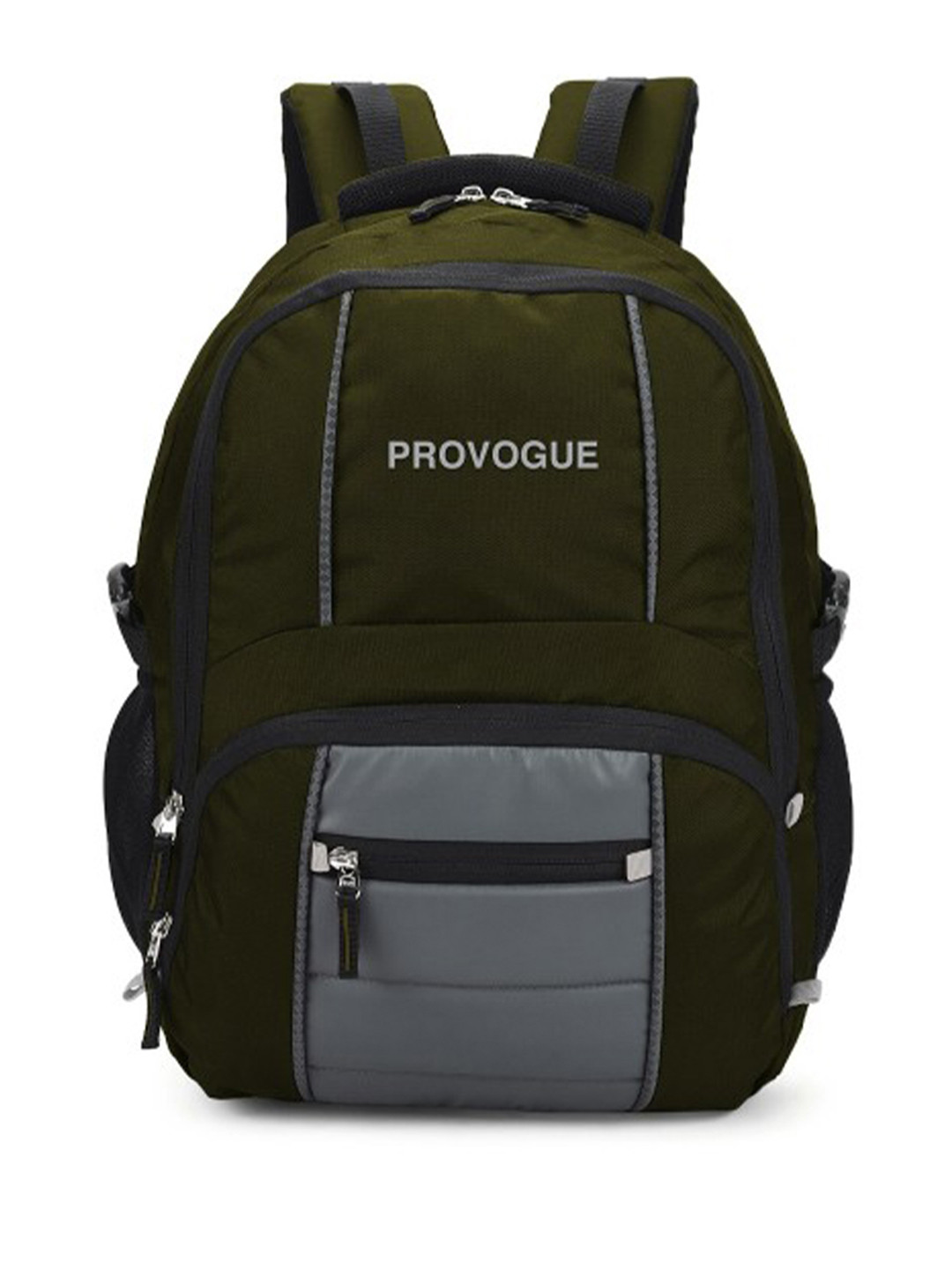Provogue Unisex Olive Green & Grey Brand Logo Backpack with Reflective Strip 35 L