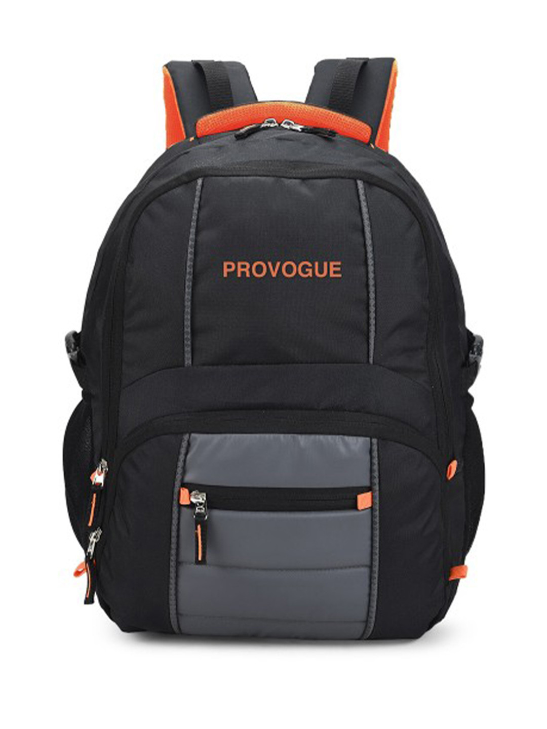 Provogue Unisex Black & Orange Brand Logo Backpack with Reflective Strip 35 L