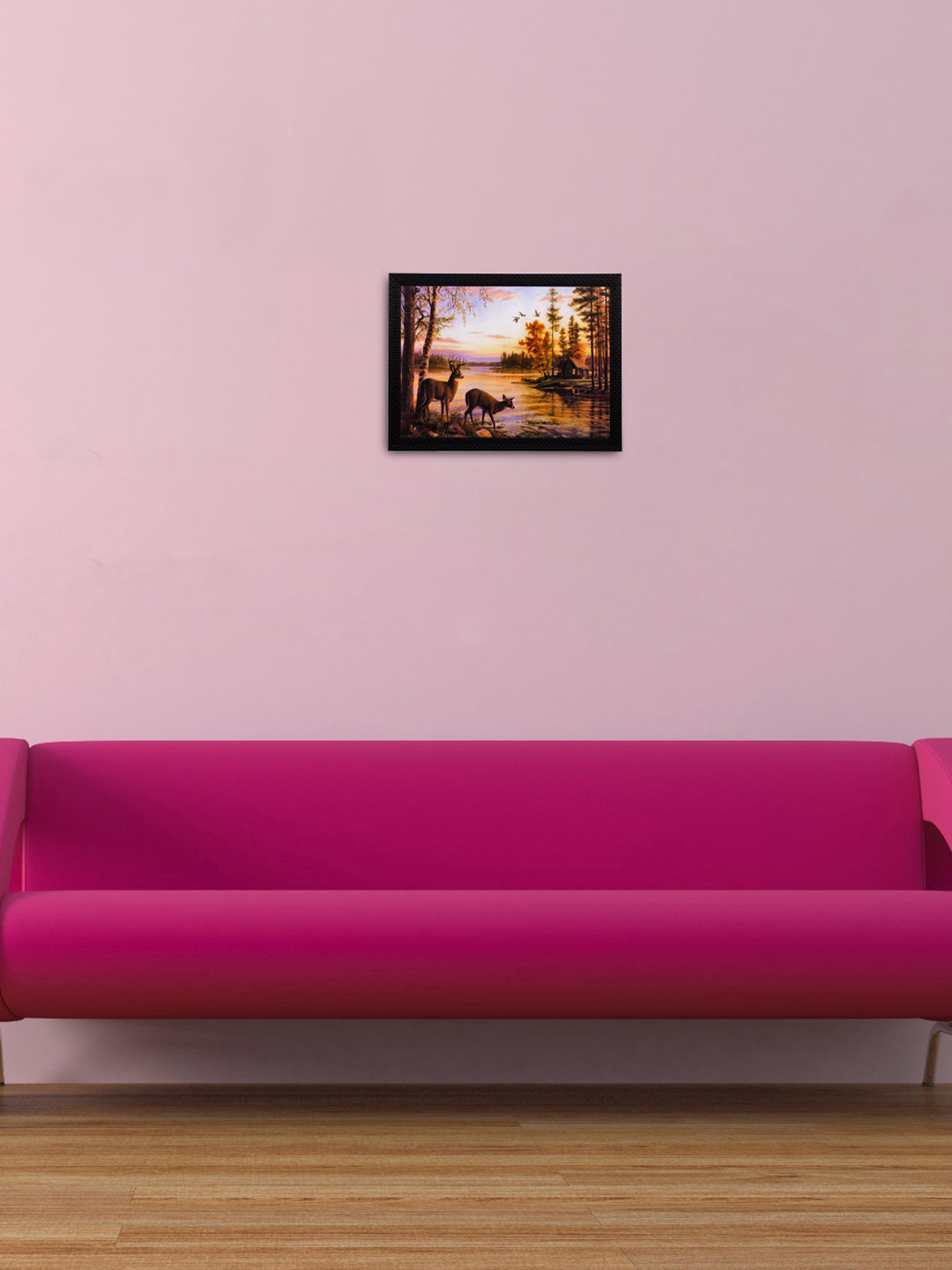 eCraftIndia Deers Drinking Water Synthetic Wood Rectangle Paintings Wall Art - 11 x 14In