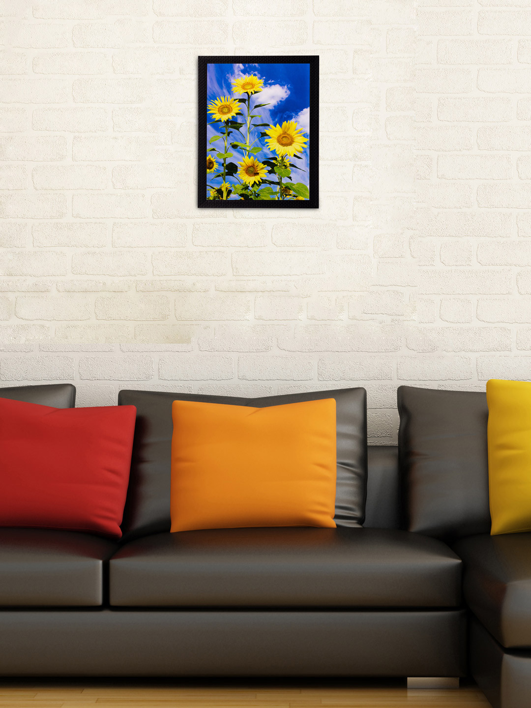 eCraftIndia Multicoloured Sunflower Bunch Matt Texture Framed Artwork