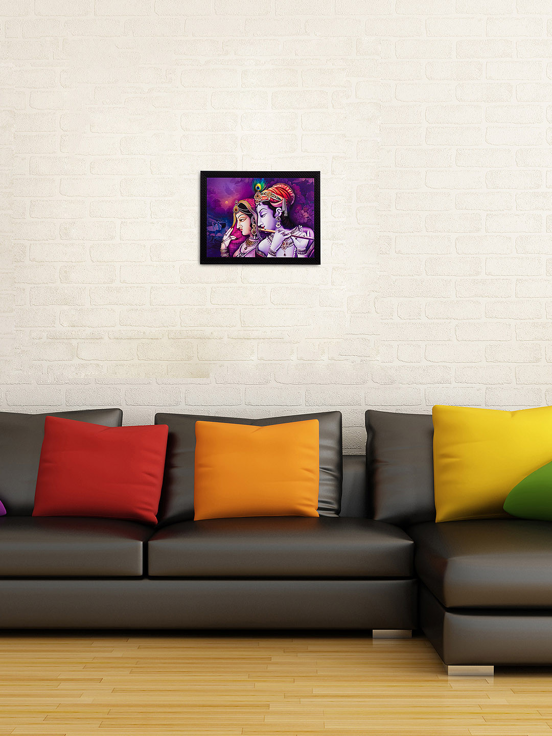 eCraftIndia Multicoloured Satin Matte Texture Framed Radha Krishna UV Wall Art