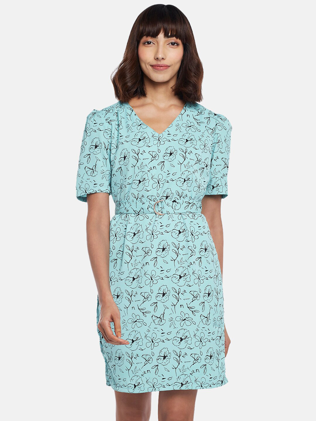 Annabelle by Pantaloons Blue & Black Floral Fit & Flare Dress