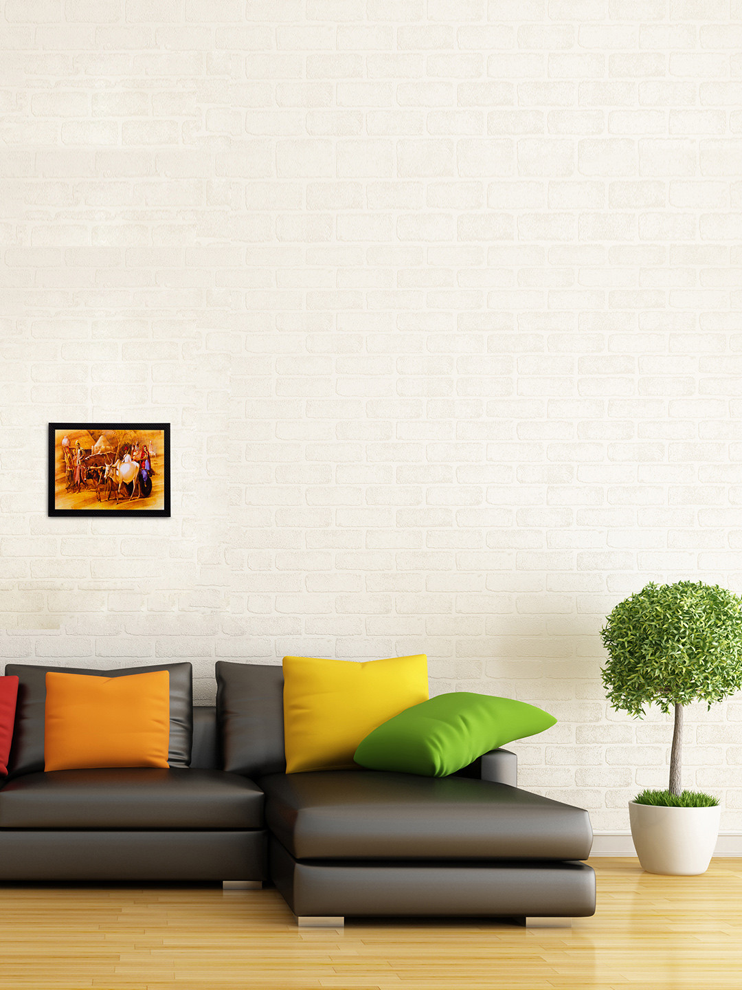 eCraftIndia Bullock Cart Paper Wall Rectangle Paintings Wall Art - 11 x 14In