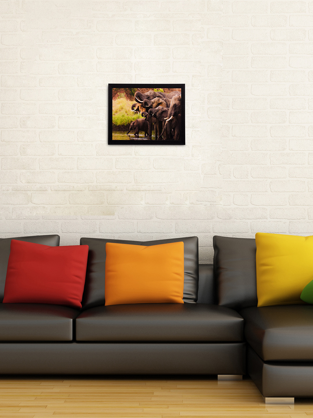 eCraftIndia Multicoloured Elephants UV Wall Art