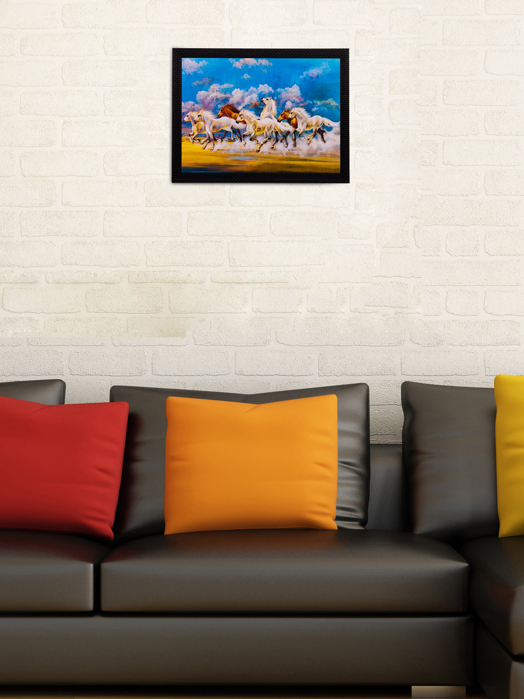 eCraftIndia Multicoloured Running Horses Wall Art