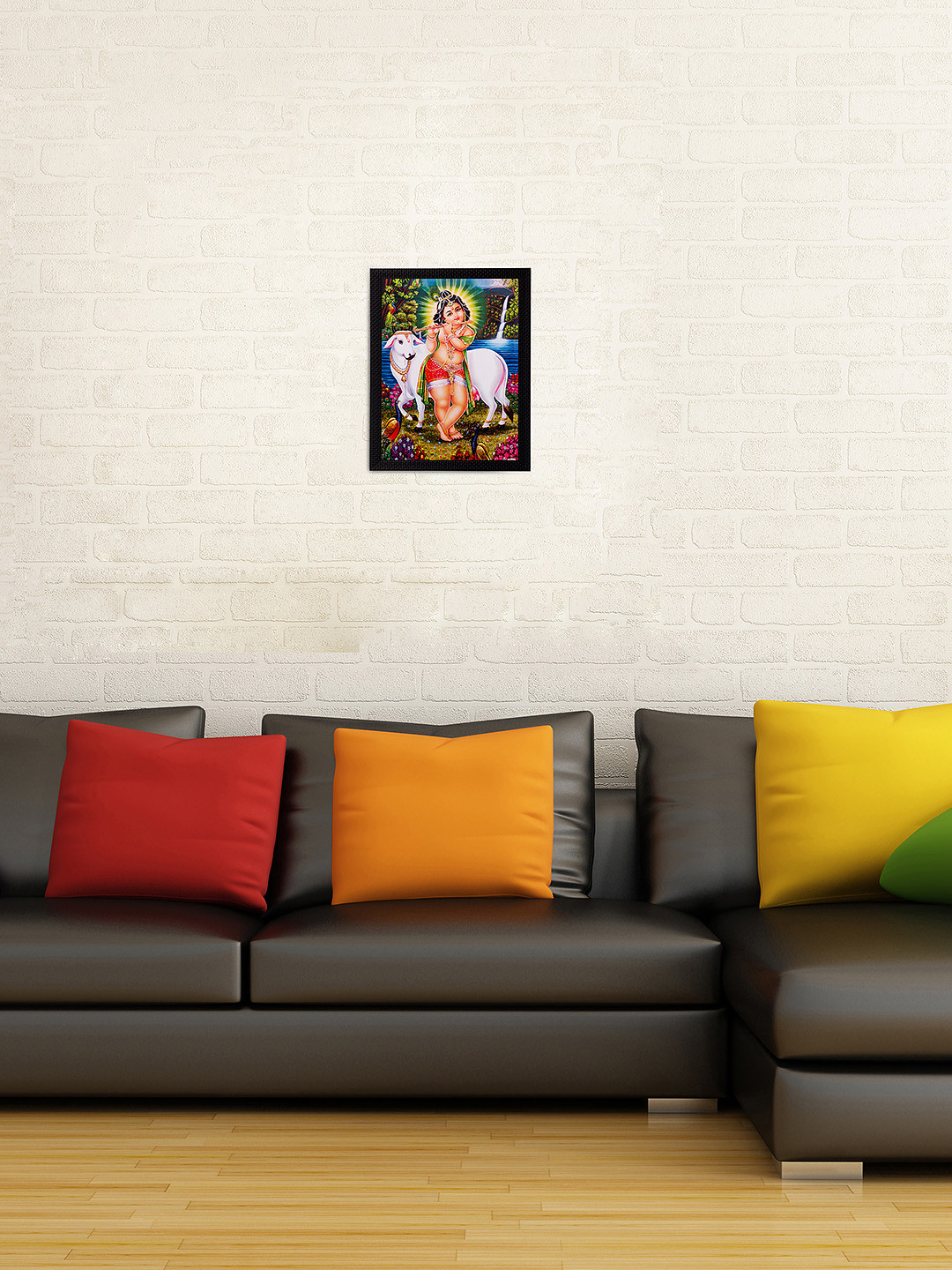 eCraftIndia Multicoloured Krishna Playing Flute UV Framed Wall Art