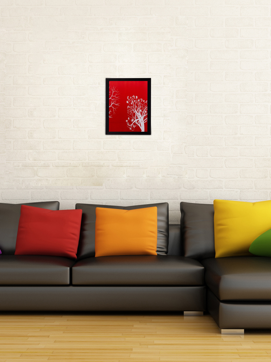 eCraftIndia Red & White Tree UV Wall Art